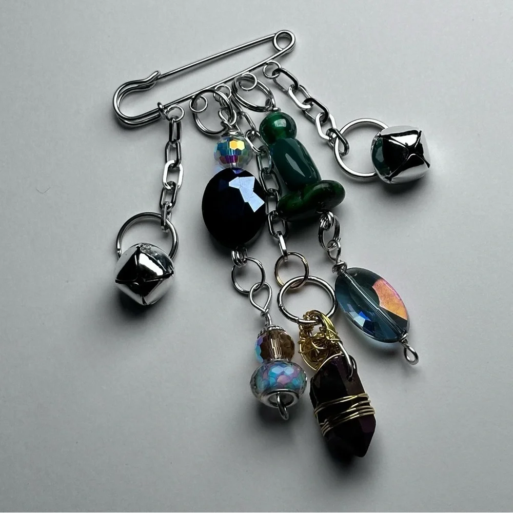 Brooch Pin Hand Crafted | Glass Beaded Artisan Multicolor Wire-Wrapped OOAK